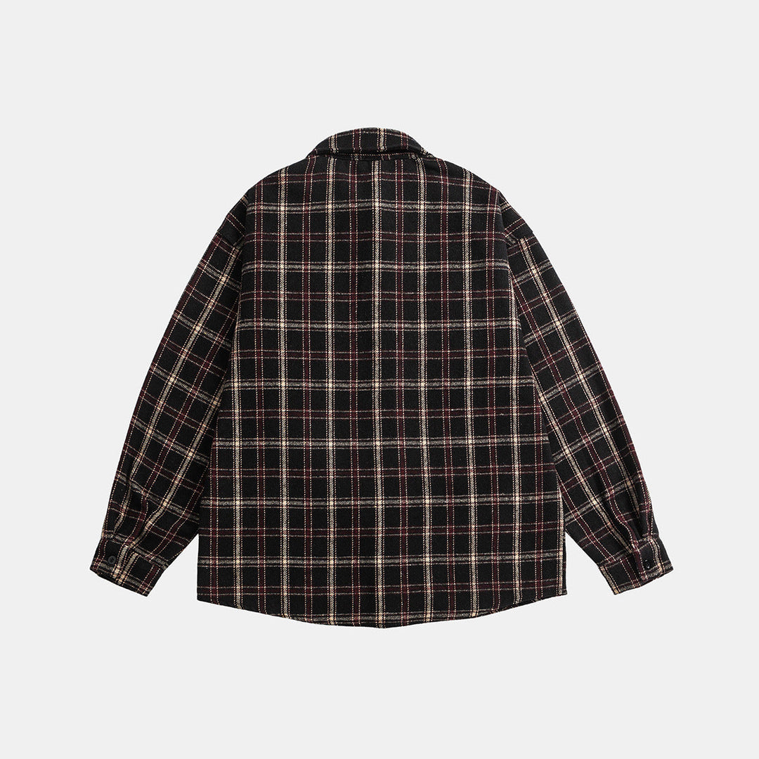 Unisex Oversized Check Skjorta Jacka i Boxig Skärning med Lapp Bröstficka och Mjuk Flanell