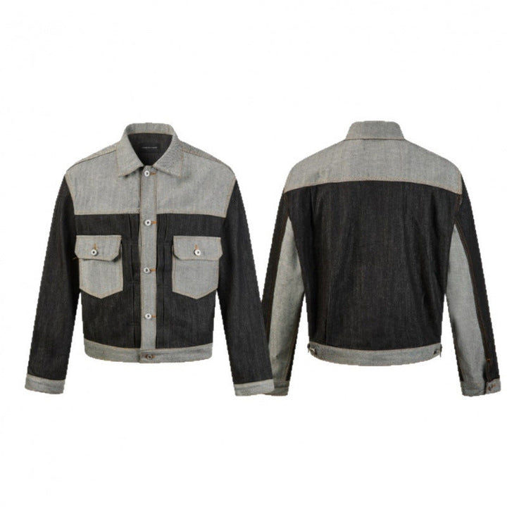 Herr cropped patcharbete denimjacka med fickor med lock och constructive söm guidance