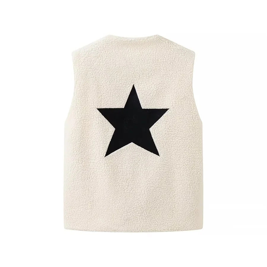 Dam mysig sleeveless bouclé väst med V-neck och satin foder