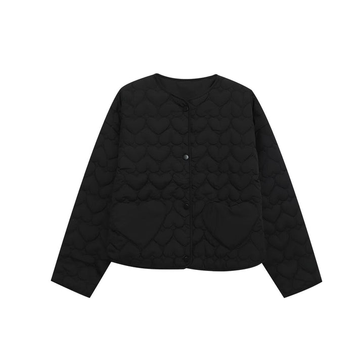 Dam Kort Quiltad Jacka med Heart Quilting och Heart Fickor