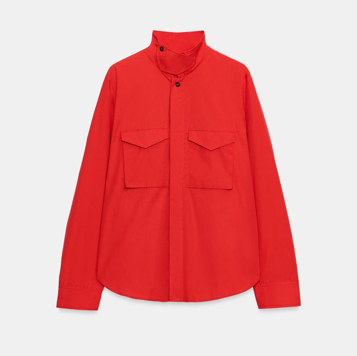 Dam Skjortjacka med Standing Krage och Patch Chest Fickor
