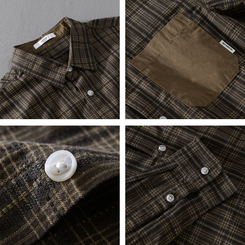 Herr Rutig Overshirt i Avslappnad Passform med Kontrast Bröstficka