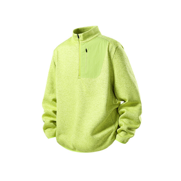 Herr Fleece-Halbzip-Pullover med Ståkrage, Brustreißverschlusstasche och Avslappnad-Passform