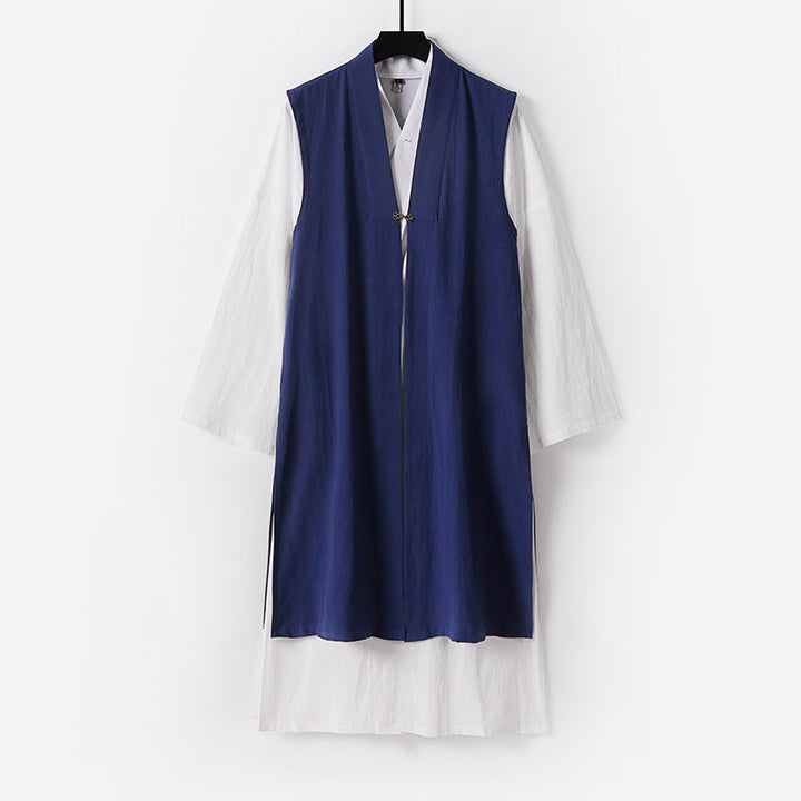 Dam lång ärmlös Kimono väst med minimalistisk Lines och dekorativ Toggle stängning
