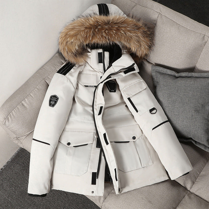 Herr Technical Insulated Vinter Parka med Uttagbar Faux Fur Huva och Multifunctional Fickor