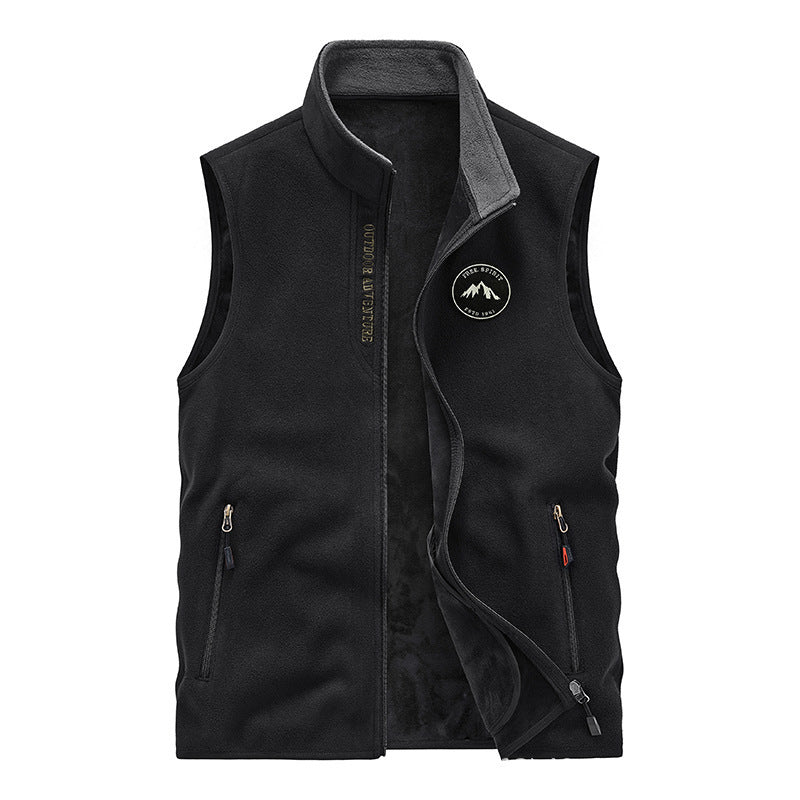 Herr Fleece Väst i Utomhus Utility Stil med Stående Krage och Zip Fickor