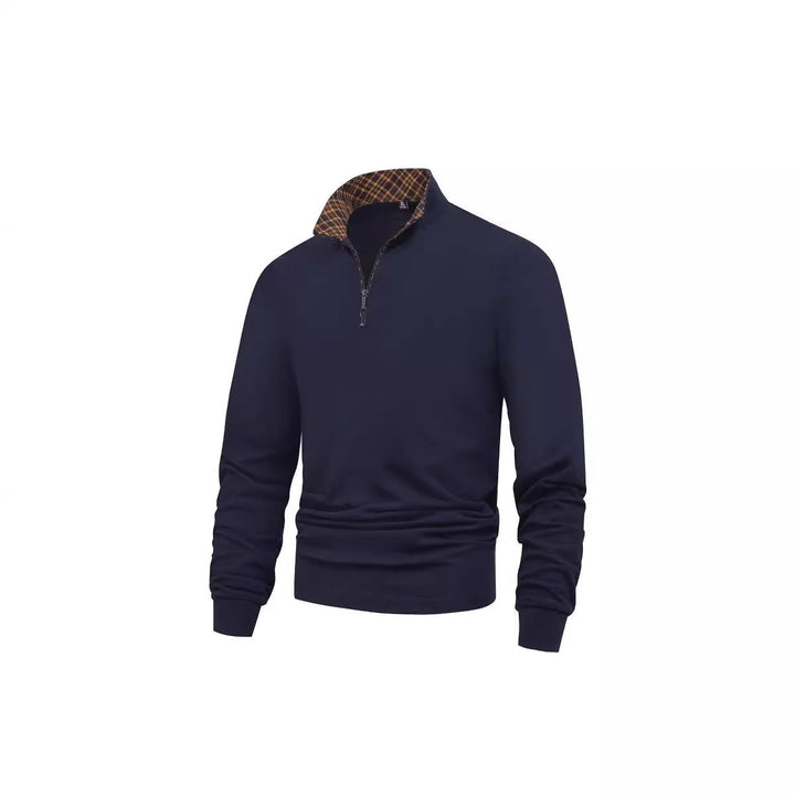 Herr Lång Ärm Halv Dragkedja Pullover med Turtleneck och Rutig Inner Krage