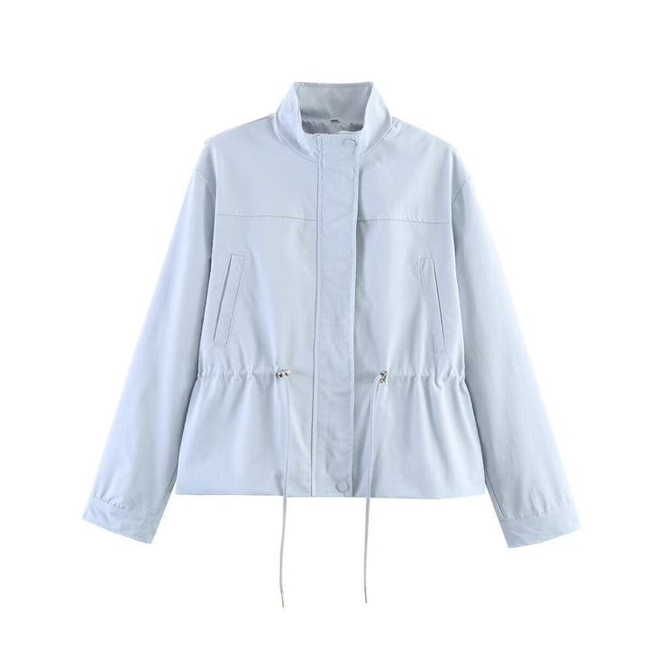 Dam skräddad kort Parka med dragsko, Standing krage och dold Snap knappslå
