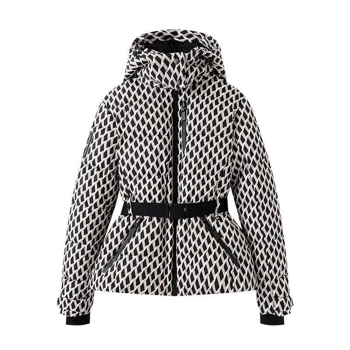 Dam 100+ Quiltad Ski och Vinterjacka med Huva, Waist Belt &amp; Vattentät Zippers