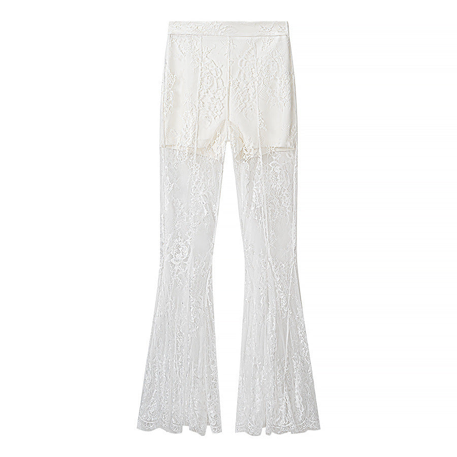 Dam Lace Jacka med Tailored Passform, Flared Lace Kant och V-Neck