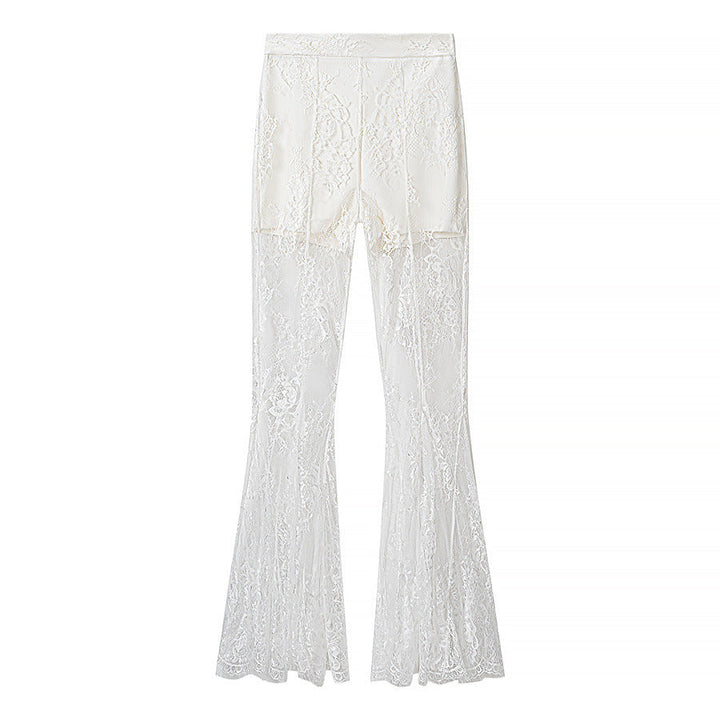 Dam Lace Jacka med Tailored Passform, Flared Lace Kant och V-Neck