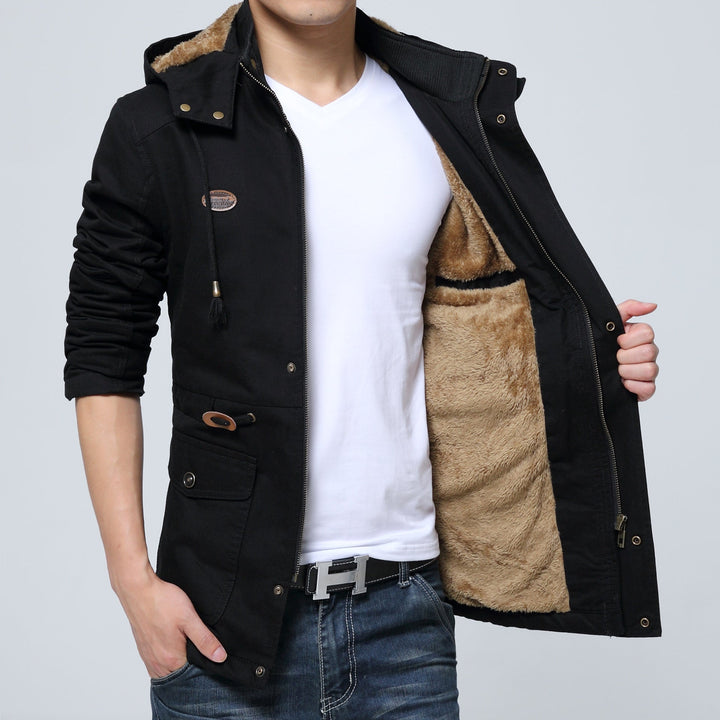 Herr Lätt Utility Parka med Huva, Teddyfoder i Krage och Vertical Zip Ficka