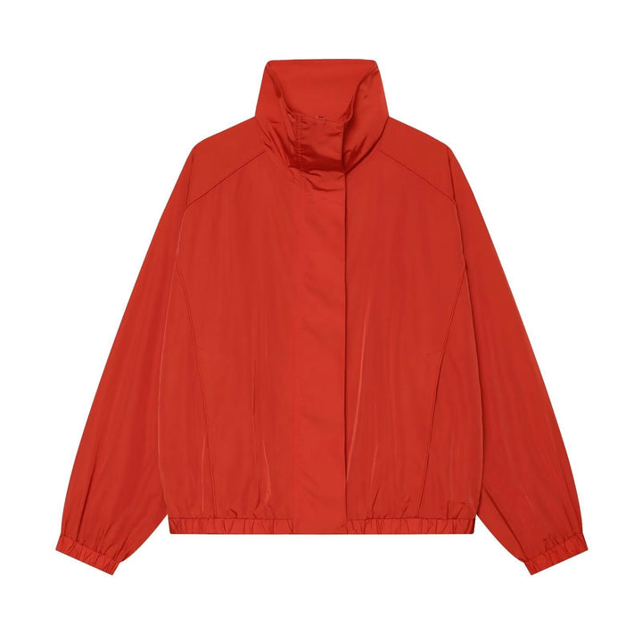Dam Lätt Technical Windbreaker Blouson med Hög Standing Krage, Dold Dragkedja och Elastic Nederkant