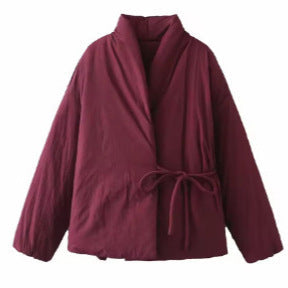 Dam 900+ Quiltad Wrap Jacka med Shawl Krage och Waist Belt