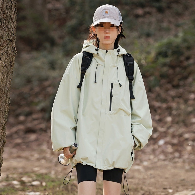 Dam Technical Oversize Outdoorjacka med Huva, Vattenavvisande Shell &amp; Drawstring
