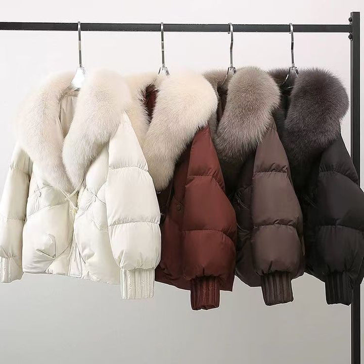 Dam kort vadderad jacka med luxurious faux fur krage och skräddad dragsko