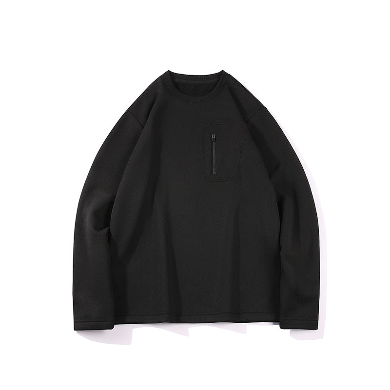 Herr Oversized College-Tröja med Bröst Dragkedja Ficka, Raglanärmar och Mjuk Inner Foder