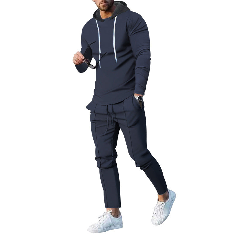 Herr Two-Piece Luvtröja Lounge Set med Smal Passform Luvtröja och Tapered Joggingbyxor