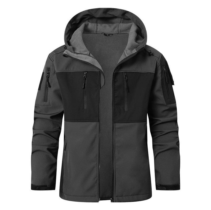 Herr softshell taktisk Jacka med fleecefoder, Huva och flerafunktionell Fickor
