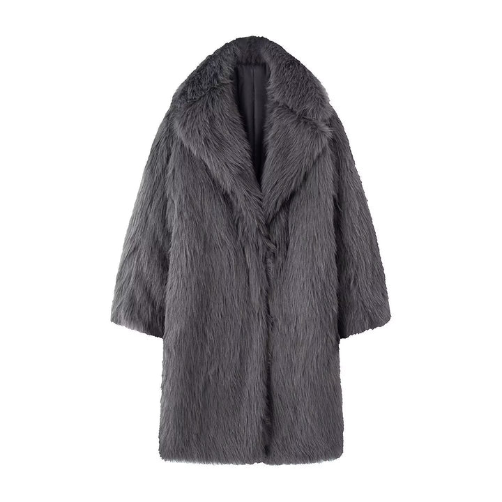 Dam Lång Oversized Konstpäls Kappa med Voluminous Sjalrakrage