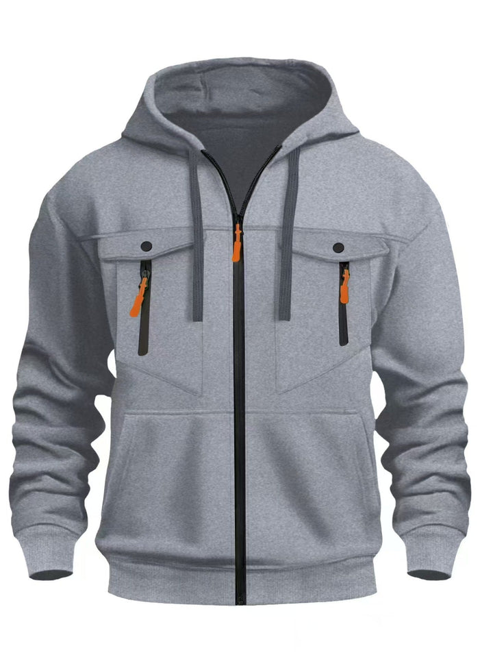 Herr med Huva Sweat Jacka med Hel-Dragkedja, Two Dragkedja Bröst Fickor och Ergonomic Muddar