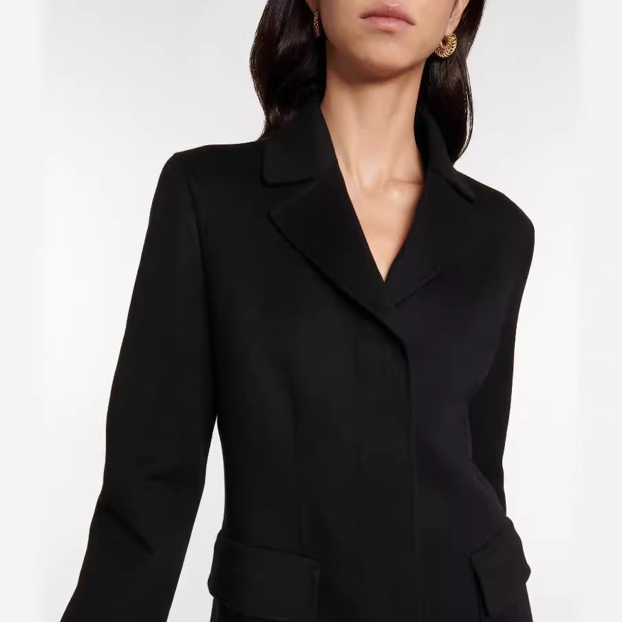 Dam Maxi lång Single-Breasted blazer kappa med Clean Fall och Flap fickor