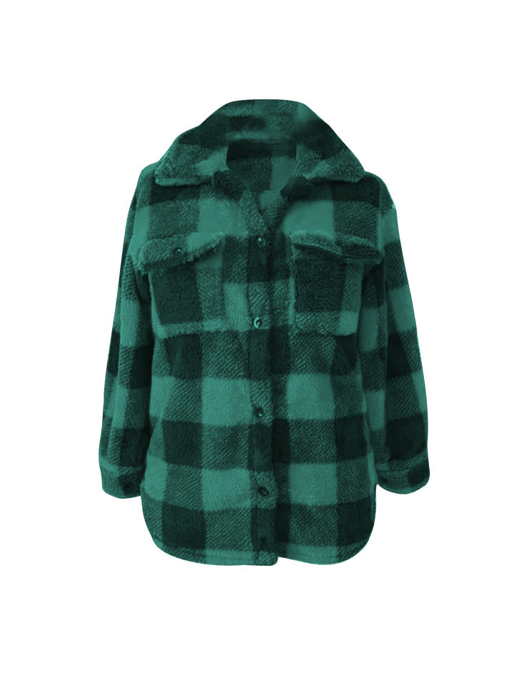 Dam oversized Teddy Shirt jacka med Check mönster