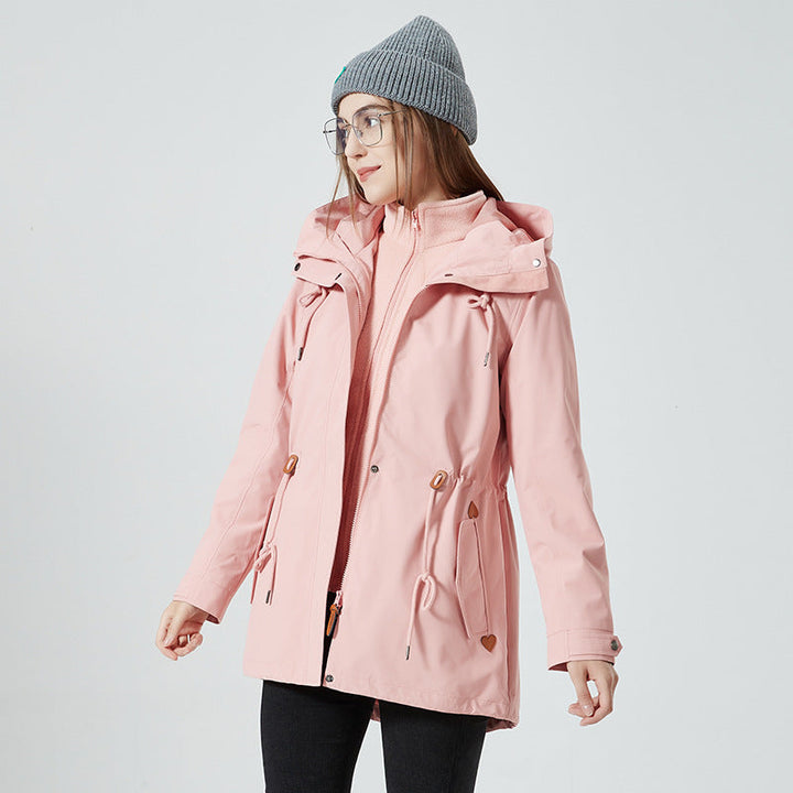 Dam vattenavvisande figurnära Parka jacka med huva och dragsko