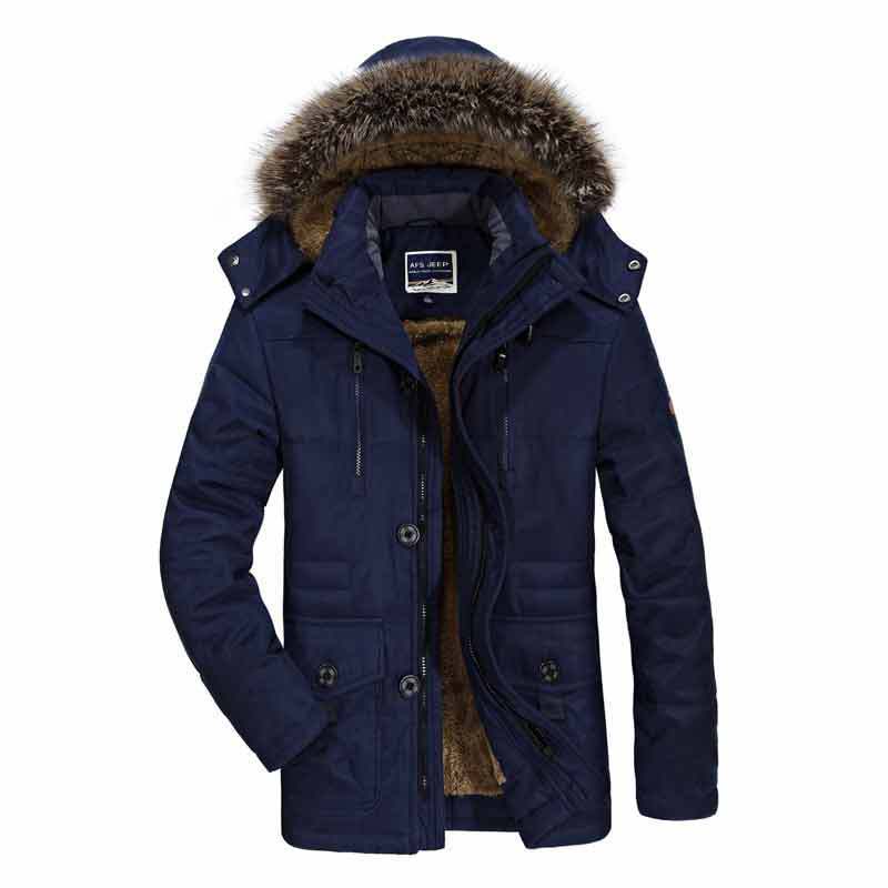 Herr Högkvalitativ Vinter Parka i Canvas Stil med Uttagbar Faux Fur Krage och Termisk Foder