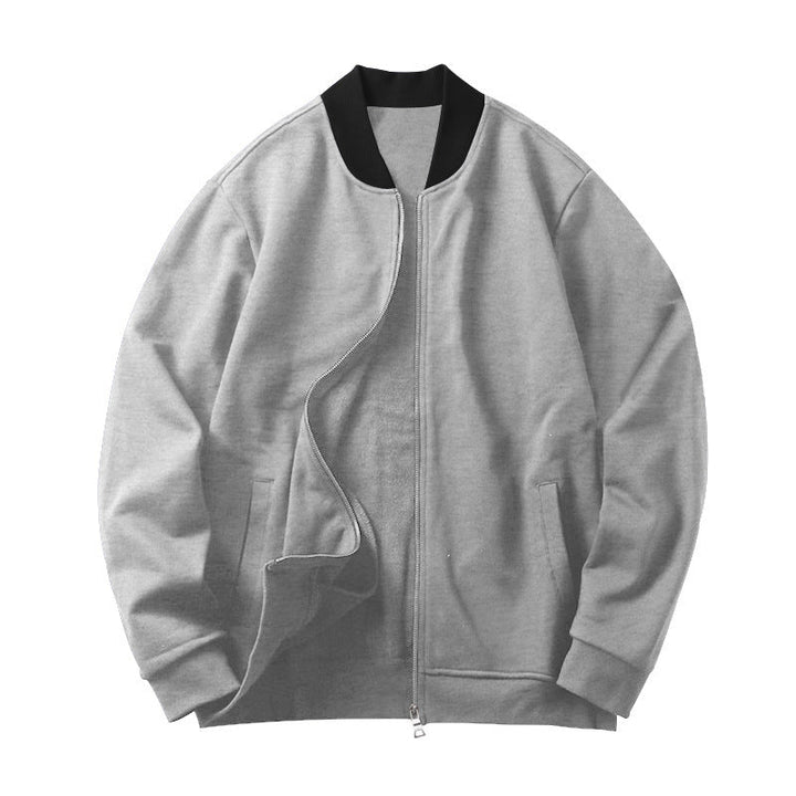 Herr Sportig-Elegant Sweat Jacka i Bomber Stil med Contrast Krage och Tvåvägsdragkedja