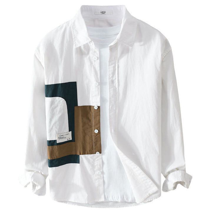 Herröverskjorta Skjorta med Geometric Patch Design och Ledig Passform