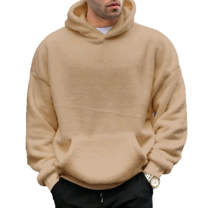 Herr Mysig Oversized Luvtröja Gjord av Teddy Fleece med Känguruficka