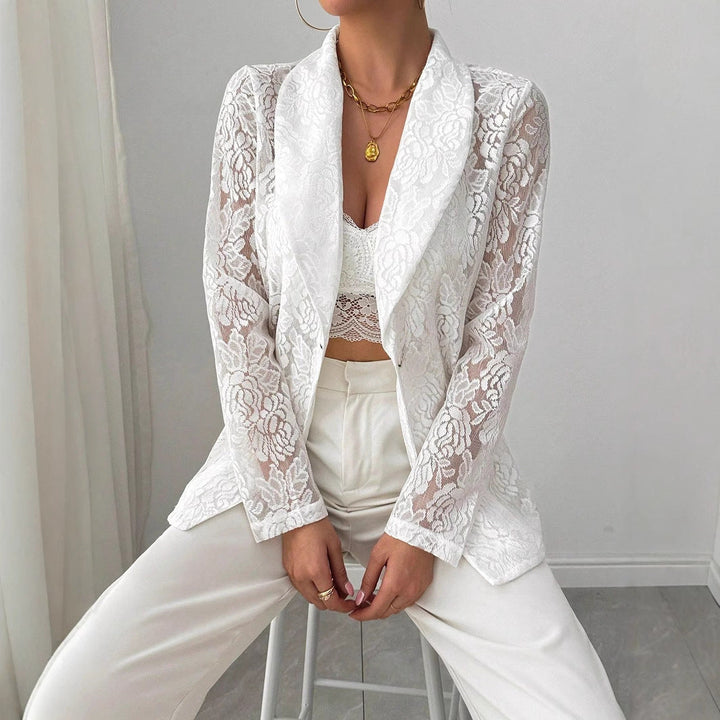Dam spets blazer med sjalkrage och floral transparens