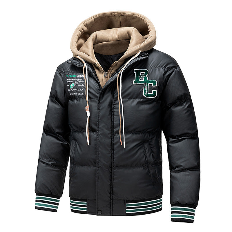Herr Vadderad Quiltad Jacka med Hoodie Insert och College Patches