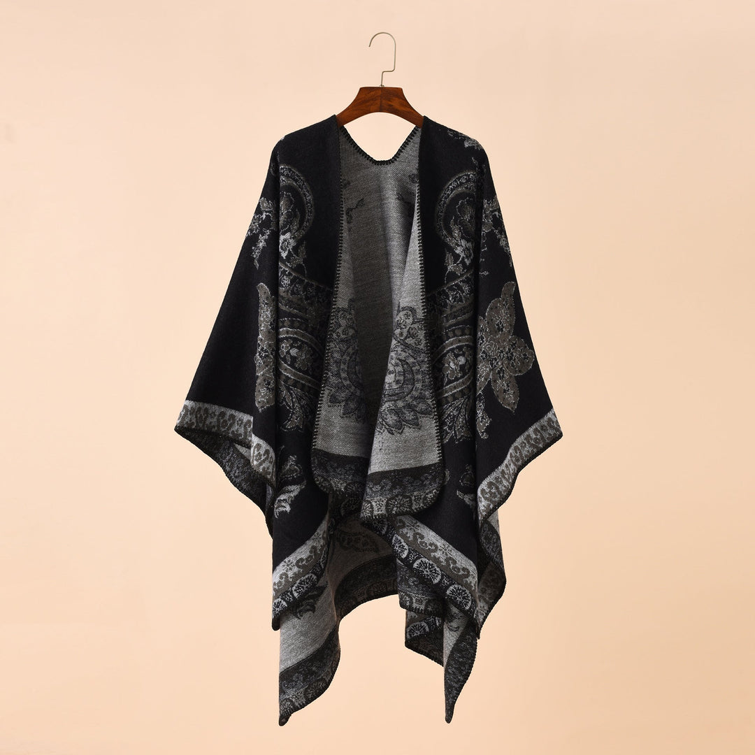 Dam elegant Jacquard poncho med Paisley mönster och öppen front