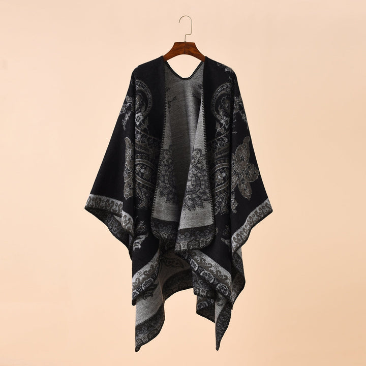 Dam elegant Jacquard poncho med Paisley mönster och öppen front