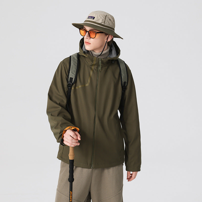 Herr Teknisk Softshell Jacka med Justerbar Huva och Vindtät Membran