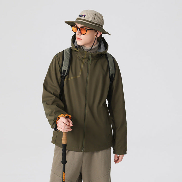 Herr Teknisk Softshell Jacka med Justerbar Huva och Vindtät Membran