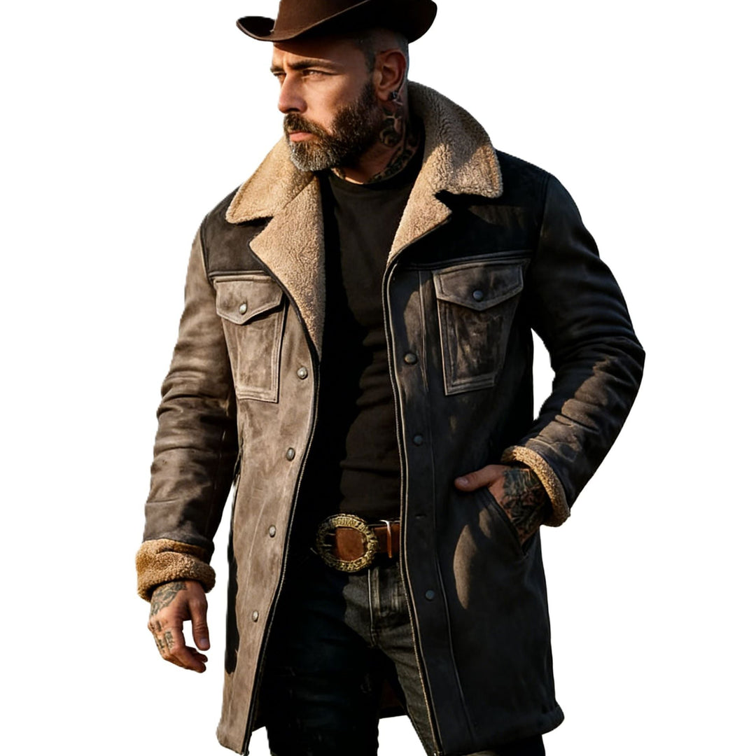 Herr Pilot Jacka Tillverkad av Suede Look med Teddy Fur Foder och Lapel Krage