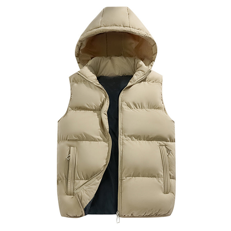 Herr Quiltad med Huva Väst med Termisk Filling, Zippered Fickor, och Vindtät Outer Shell