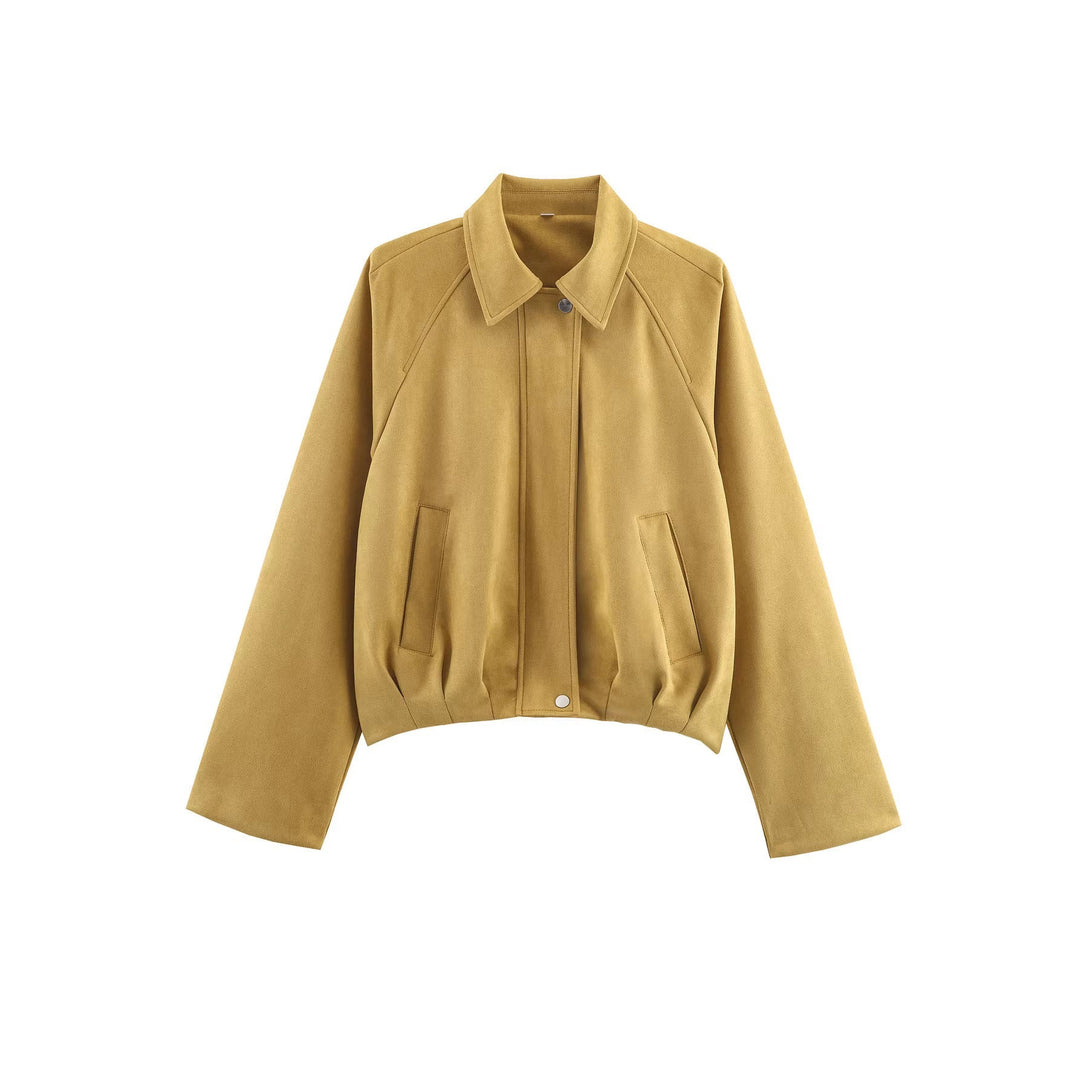 Dam Blouson Jacka i Velvet Look med Raglan Ärmar och Tailored Nederkant
