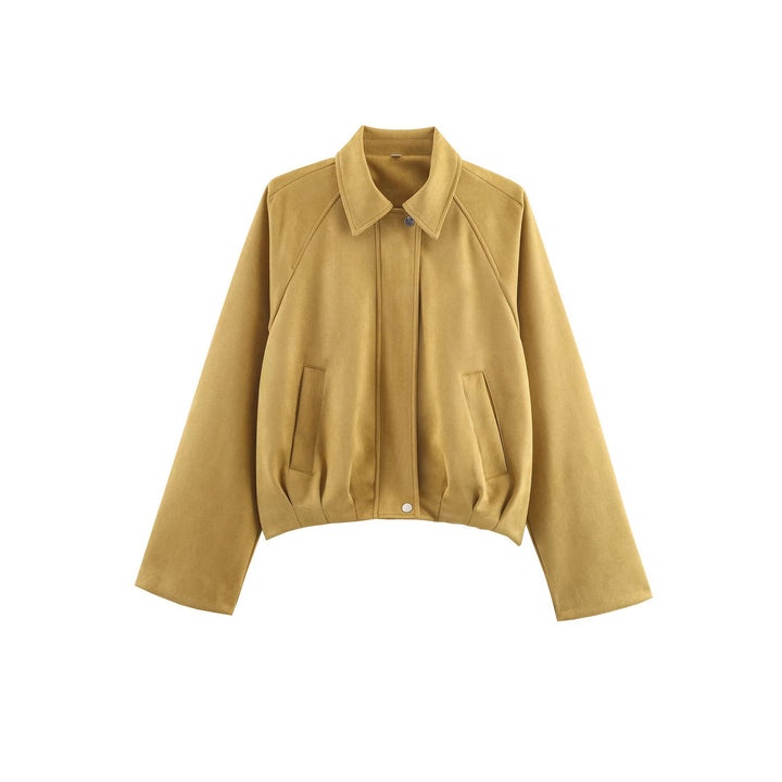 Dam Blouson Jacka i Velvet Look med Raglan Ärmar och Tailored Nederkant