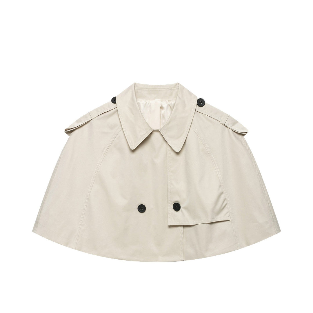 Dam Kort Cape Trench med Double-Breasted Knappar och Shoulder Flaps