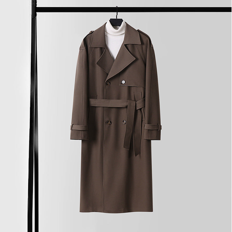 Dam elegant Maxi trenchcoat gjord ullblandning med vid shawl krage och knytband