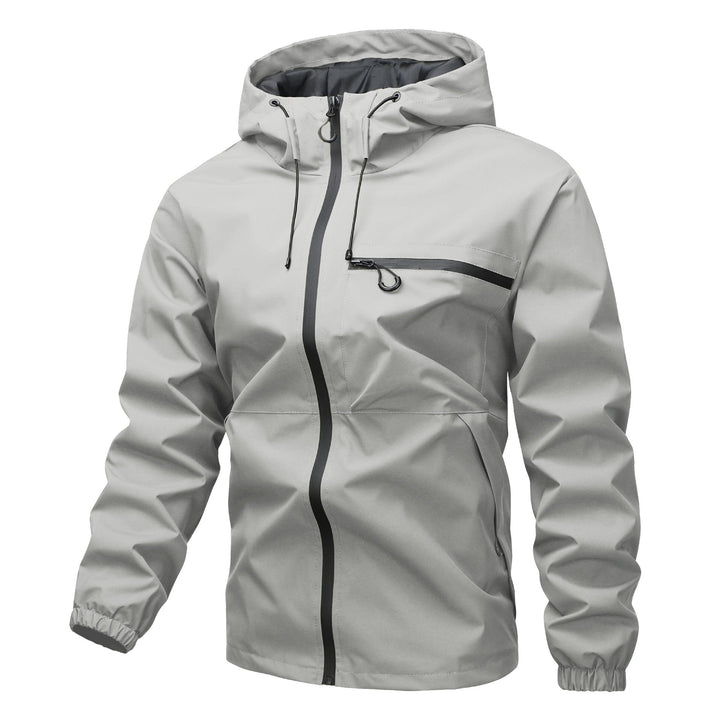 Herr Lätt Three-Layer Softshell Regnjacka med Welded Dragkedjor, Huva, och Bröst Dragkedja