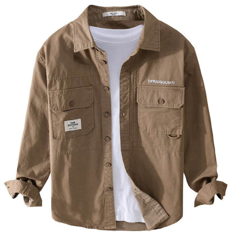 Herr Fält Overshirt i Militär Stil med Utanpå Bröstfickor och Avslappnad Passform