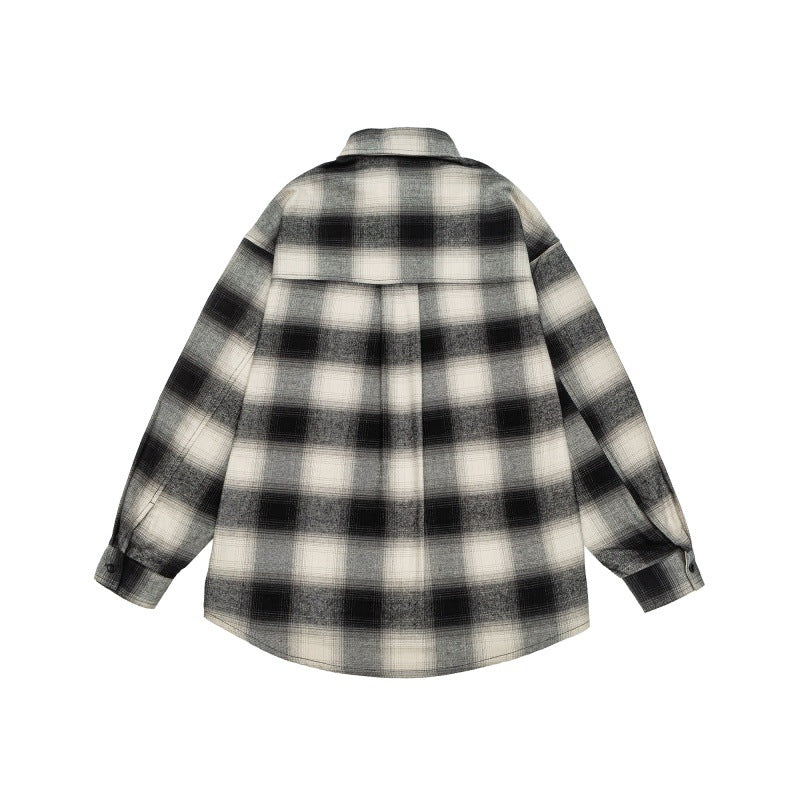 Unisex Check Flanell Skjorta Jacka i Oversized Box Skärning med Rounded Fåll