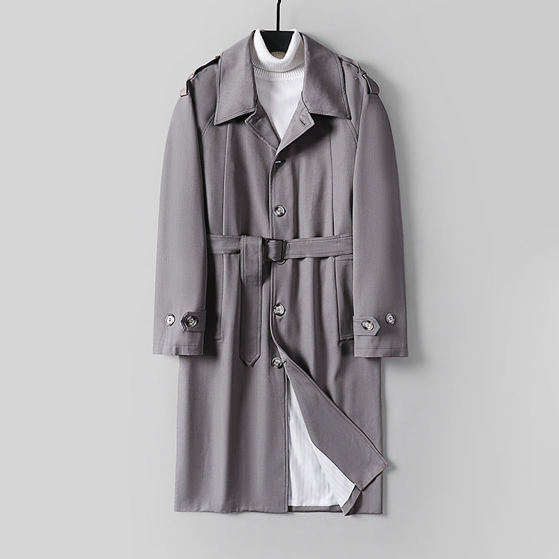 Herr Simple Twill Trench Kappa med Justerbar Midja Bälte och Axel Patches
