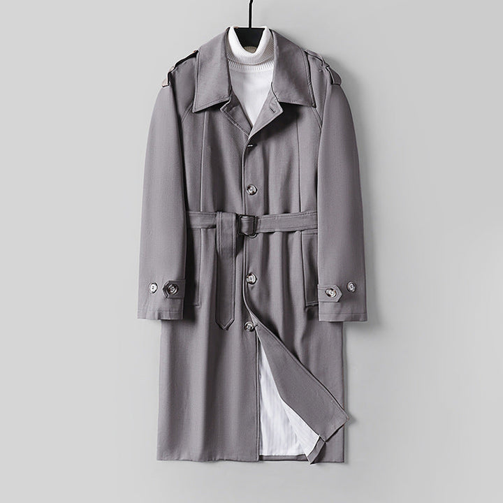 Herr Simple Twill Trench Kappa med Justerbar Midja Bälte och Axel Patches