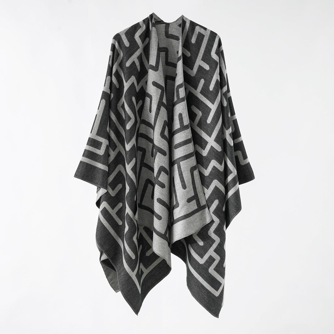 Dam Reversible Jacquard Ruana med Graphic mönster och Asymmetrical fåll